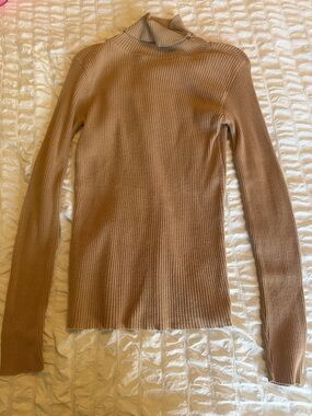 Moda International Slim Ribbed Turtleneck Sweater in Camel Brown